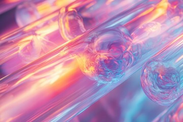 Poster - Abstract image of vibrant, translucent tubes filled with swirling, colorful liquids, resembling a futuristic or scientific concept.