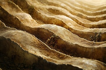 Aufkleber - Sunlit undulating beige rock formations, textured surface with small plants sprouting in crevices.