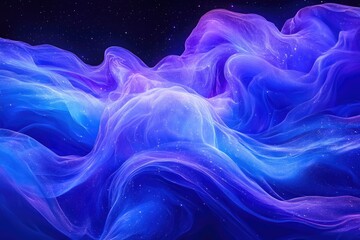 Leinwandbilder - Abstract cosmic artwork depicting flowing, luminous blue and purple fabrics speckled with starlight.