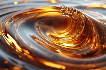Aufkleber - Golden liquid swirling, creating mesmerizing concentric ripples and bubbles.