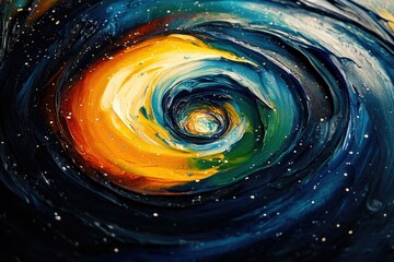 Aufkleber - A swirling vortex of cosmic colors, a vibrant oil painting depicting a mesmerizing galaxy.