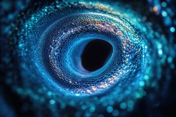 Poster - Abstract swirling vortex of blue energy, resembling a cosmic tunnel or wormhole.