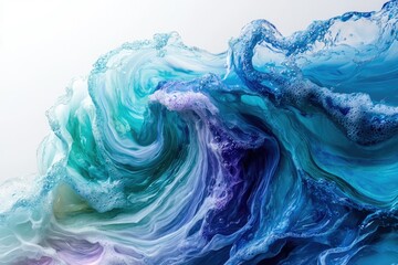Poster - Abstract swirling blue and teal paint resembling ocean waves with foam.