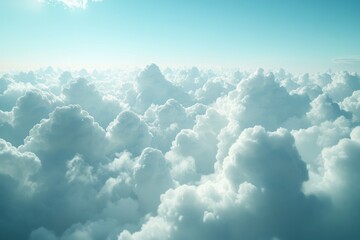 Wall Mural - A breathtaking aerial view of a vast expanse of fluffy cumulus clouds under a bright, clear sky.