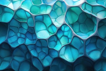Poster - Abstract blue cellular structure, organic forms, interconnected network, digital art.
