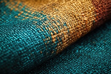 Aufkleber - Close-up of teal and gold woven fabric texture, showcasing intricate details and rich color.