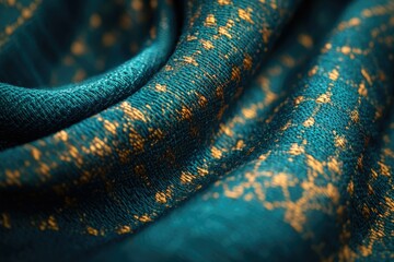 Poster - Teal fabric with gold accents, luxurious texture and rich color, draped elegantly.