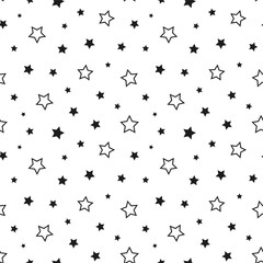 Wall Mural - star seamless pattern. repeating black stars isolated on white background. repeated simple prints fo