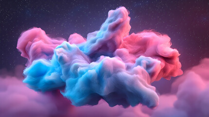 Wall Mural - Pink and Blue Fluffy Cloud Formation Against a Starry Night Sky