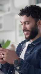 Aufkleber - Business, man and happy with phone in office for client chat, typing email or online project feedback. Communication, employee and smartphone for text message, internet research or social media break