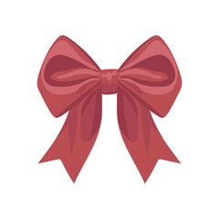 Poster - Holiday red bow in flat design. Silk fabric decoration knot for party gift. Vector illustration isolated.
