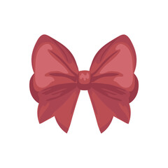 Poster - Holiday red bow in flat design. Shiny festive decoration for gift box. Vector illustration isolated.