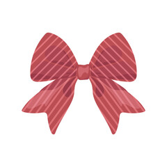 Poster - Holiday red bow in flat design. Elegance decoration knot with striped print. Vector illustration isolated.