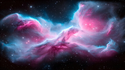 Wall Mural - Stunning Cosmic Nebula: Pink and Blue Celestial Clouds in Dark Space