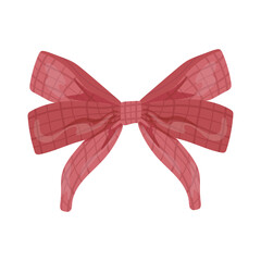 Poster - Holiday red bow in flat design. Checkered textile decoration knot for gift. Vector illustration isolated.