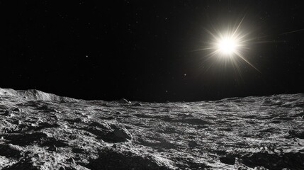 Wall Mural - Lunar landscape with a bright celestial body.