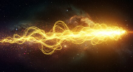 Wall Mural - celestial energy stream - glowing golden energy wave flows through dark space, stars and nebulae in 