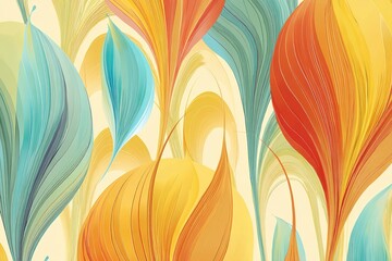Wall Mural - vibrant abstract design featuring colorful leaves and flowing shapes on a light background