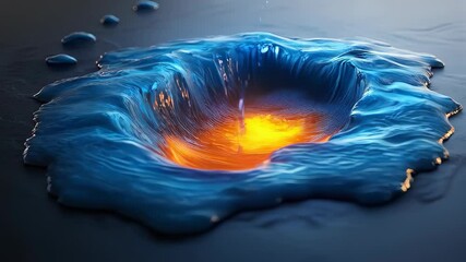 Wall Mural - A mesmerizing swirl of blue liquid with an orange glow at the center, creating a dramatic and vibrant visual effect.