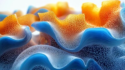 Wall Mural - A vibrant and intricate abstract pattern featuring blue and orange textured surfaces resembling natural forms.