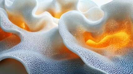 Wall Mural - Abstract wave-like structure with soft curves and a glowing orange inner layer showcased in a modern design.