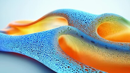 Wall Mural - Abstract fluid shapes in vibrant orange and blue tones create a modern design with a textured surface.