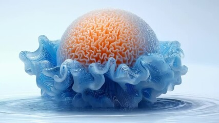 Wall Mural - A vibrant and textured jellyfish-like structure with intricate patterns and a colorful blue and orange design.