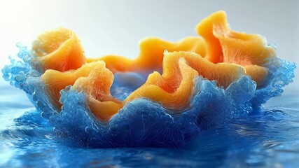 Wall Mural - A colorful abstract formation resembling a wave, with vibrant orange and blue hues blending beautifully.