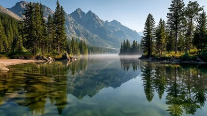 Misty Mountain Lake at Sunrise – Peaceful Nature Reflections in 4K