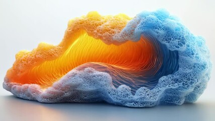 Wall Mural - A vibrant abstract wave formation displaying colorful bubbles in shades of orange and blue, creating a mesmerizing visual effect.