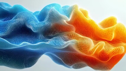 Wall Mural - A vibrant abstract wave showing flowing colors of blue and orange, creating a dynamic and modern visual effect.