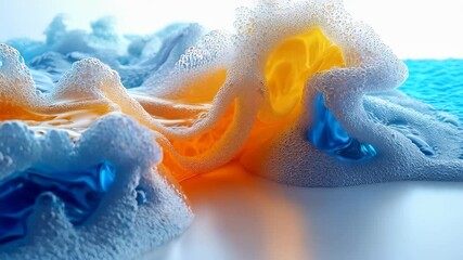 Wall Mural - An abstract representation of colorful waves with bubbles, showcasing fluid motion and vibrant colors.