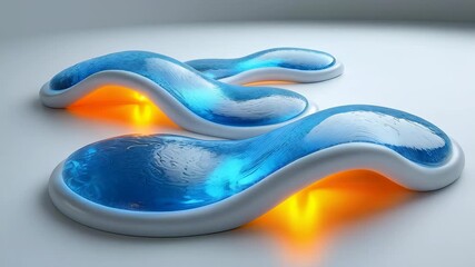 Wall Mural - Fluid blue shapes with glowing orange accents on a smooth surface.