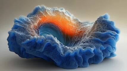 Wall Mural - A vibrant blue and orange abstract design resembling a textured wave or shell, showcasing intricate patterns and fluid shapes.