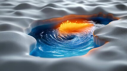 Wall Mural - A serene water vortex emerging from a textured surface, blending shades of blue and orange in a modern design.