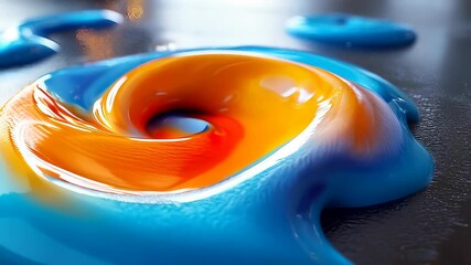 Wall Mural - A vibrant swirl of blue and orange liquid, showcasing a glossy and dynamic texture.