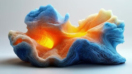 Wall Mural - An abstract colorful wave-like structure with vibrant blue and orange hues, showcasing a vivid and modern design.