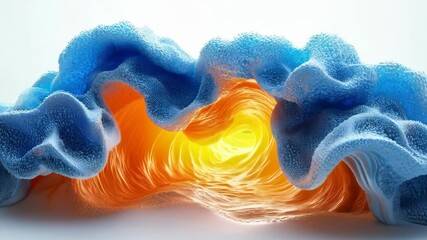 Wall Mural - A vibrant abstract wave with blue and orange hues, showcasing intricate textures and dynamic patterns in a modern design.