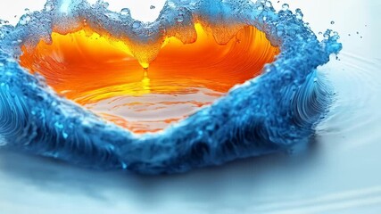 Wall Mural - A vibrant heart-shaped splash of water with a blend of blue and orange hues, creating an eye-catching visual representation of love and fluid motion.