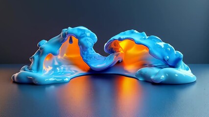 Wall Mural - A vibrant abstract sculpture made of blue liquid waves with a warm glow in the background.
