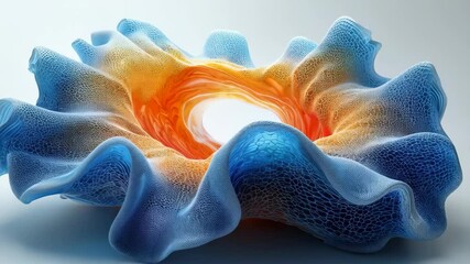 Wall Mural - A vibrant, abstract design featuring swirling layers of blue and orange textures, creating a modern artistic effect.