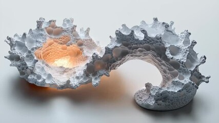 Wall Mural - Abstract 3D organic shapes with intricate textures and glowing elements on a soft background.