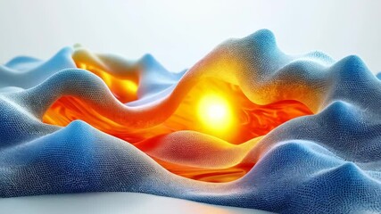 Wall Mural - A colorful, abstract design featuring textured waves with vibrant orange and blue shades, creating a dynamic modern pattern.