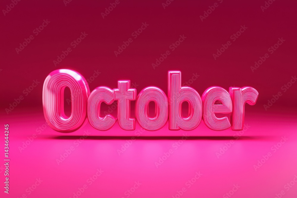 A striking pink 3D rendering of the word October stands out against a solid background. The bold design captures the essence of autumn, making it ideal for seasonal decorations and celebrations.