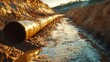 © elisa - Pipeline in a muddy trench at sunset