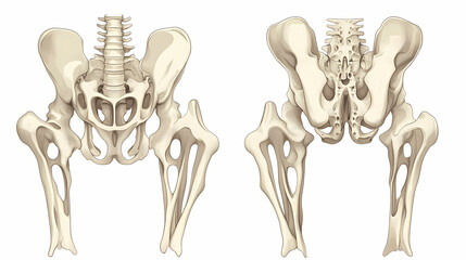 isolated vector illustration of anatomy skeleton structure of female human pelvic on white backgroun