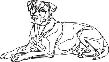 Wall Mural - adorable dog drawn in black continuous line art lying peacefully with floppy ears in a minimalist sk
