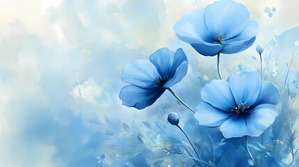 Wall Mural - tranquil blue flowers on delicate light blue background, serene floral dream serene. dream bloom. il