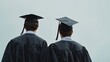 © Teresaart - Two Graduates in Caps and Gowns Watching the Horizon in a Rolling Cloudy Sky on Graduation Day