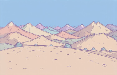 Canvas Print - pastel-colored mountains and rolling hills under a clear sky. a serene landscape, minimalist style, 